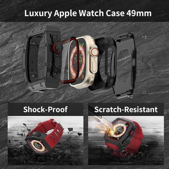 NIB HUALIMEI For Apple Watch Ultra Band 49mm Case in Black/Red - Picture 2 of 16